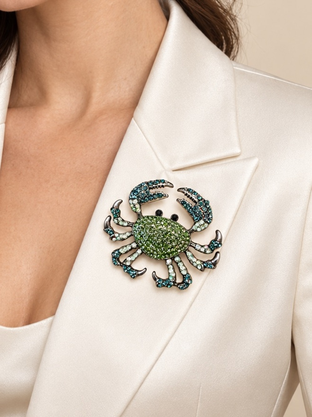 Sparkling Green Crystal Crab Coastal Brooch - Picture 4 of 7